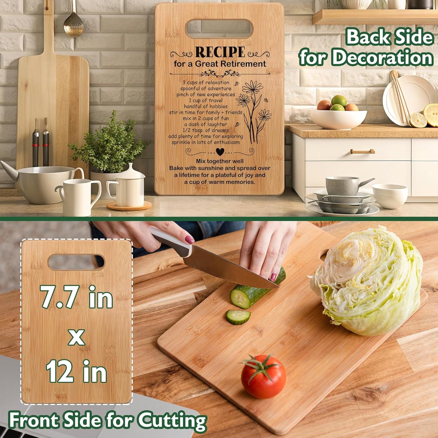 Retirement Gifts for Women 2026, Retired Cutting Board Gifts, Coworker Leaving Gifts for Women, Going Away Gifts for Coworker Boss Lady Leader Colleague Friends-Recipe for a Great Retirement