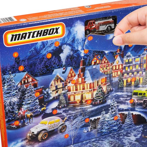 Matchbox Advent Calendar - 24 Surprises with 11 Authentic 1:64 Scale Cars & Holiday Accessories | Perfect Gift for Kids 3+