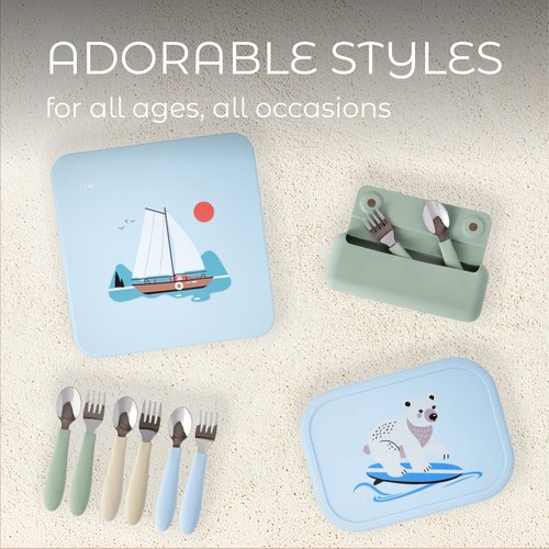 ASOMIC Toddler Utensils, 6-Piece Kids Silverware Set with Silicone Handles, 3 Forks & 3 Spoons, Premium 316 Stainless Steel, Dishwasher Safe (Sage/Sky Blue/Ivory)