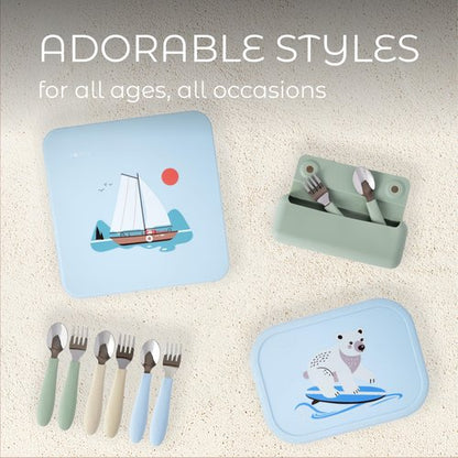 ASOMIC Toddler Utensils, 6-Piece Kids Silverware Set with Silicone Handles, 3 Forks & 3 Spoons, Premium 316 Stainless Steel, Dishwasher Safe (Sage/Sky Blue/Ivory)