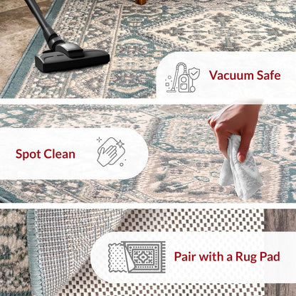 nuLOOM 3x5 Becca Traditional Tiled Area Rug - Faded Blue Design, Stain Resistant | Perfect for Any Room