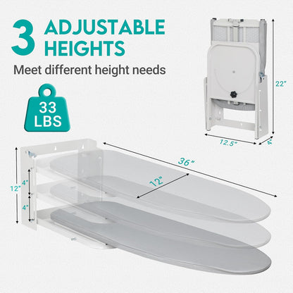 Zoes Homeware Wall Mounted Ironing Board - Space-Saving Design with 180° Rotation | 36" x 12", Silver