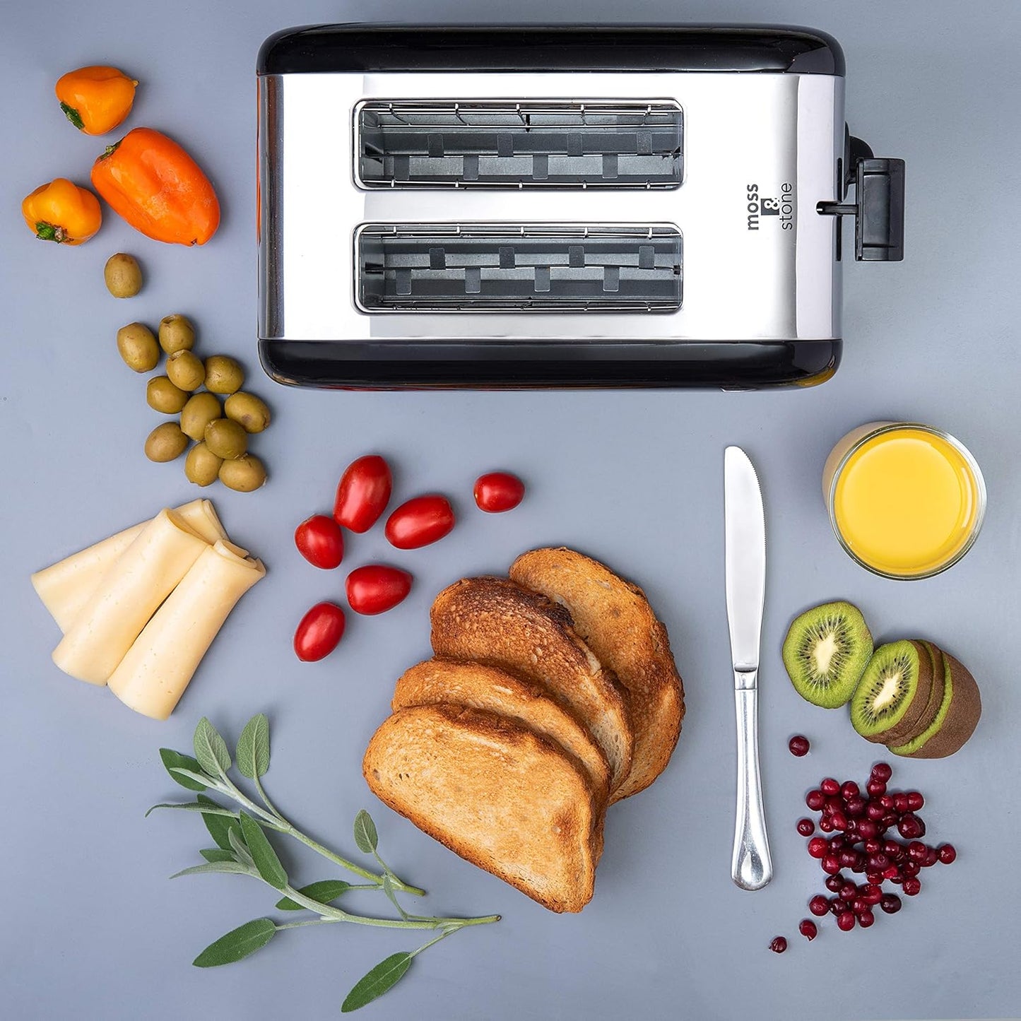 Moss & Stone 2-Slice Toaster - Extra-Wide 1.5-Inch Slots & 5 Shade Settings | Removable Crumb Tray, Black