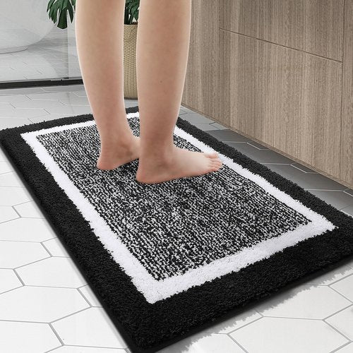 OLANLY Bathroom Rugs 24x16, Extra Soft and Absorbent Microfiber Bath Mat, Non-Slip, Machine Washable, Quick Dry Shaggy Bath Carpet, Suitable for Bathroom Floor, Tub, Shower (Small, Black)
