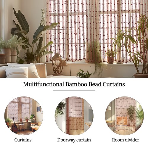 Foreate Handmade Beaded Curtains for Doorway Natural Wood Beaded Curtains Hippie Curtain for Hallway, 35.5 x 75 Inches Door Curtains Room Divider Bohemian Home Decor, Brown