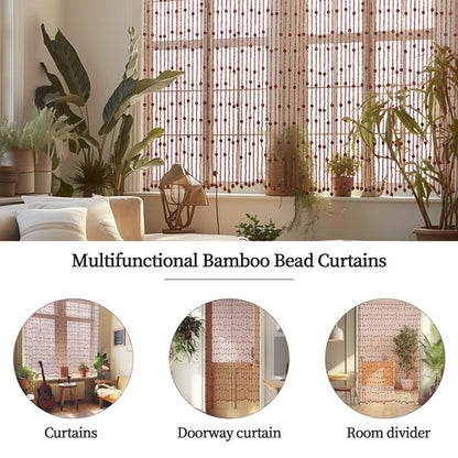 Foreate Handmade Beaded Curtains for Doorway Natural Wood Beaded Curtains Hippie Curtain for Hallway, 35.5 x 75 Inches Door Curtains Room Divider Bohemian Home Decor, Brown