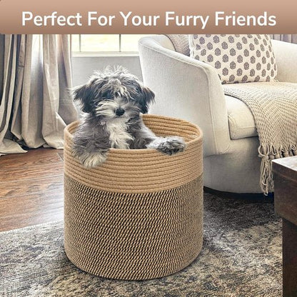 Goodpick Large Cotton Rope Basket - 15.8"x15.8"x13.8" | Stylish Wicker Storage for Blankets & Toys