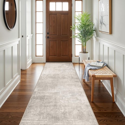 Abstract 3x10 Kitchen Rug Runners - Washable 10ft Hardwood Sink Rugs Non-Slip Hallway Entryway Area Rugs Soft Floor Mat Indoor Farmhouse Carpet for Bathroom Living Room Bedroom (3x10,Beige/Cream)