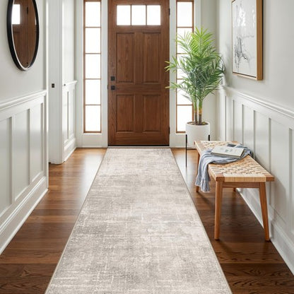 Abstract 3x10 Kitchen Rug Runners - Washable 10ft Hardwood Sink Rugs Non-Slip Hallway Entryway Area Rugs Soft Floor Mat Indoor Farmhouse Carpet for Bathroom Living Room Bedroom (3x10,Beige/Cream)