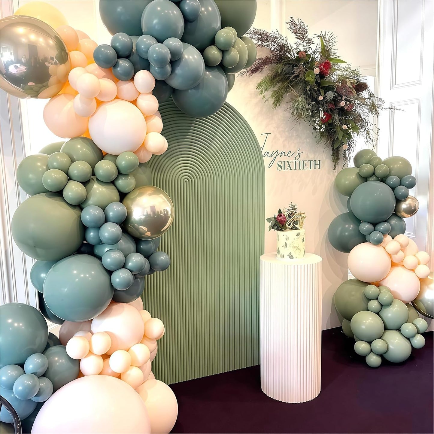 Skiennix Balloon Garland Kit - 107 PCS Dusty Sage Green & Gold Pastel Arch for Boho Parties