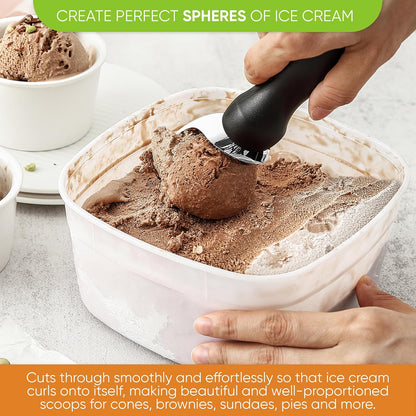 Spring Chef Ice Cream Scoop - Professional Heavy Duty Sturdy Scooper with Soft Grip Handle | 2 Pack, Black