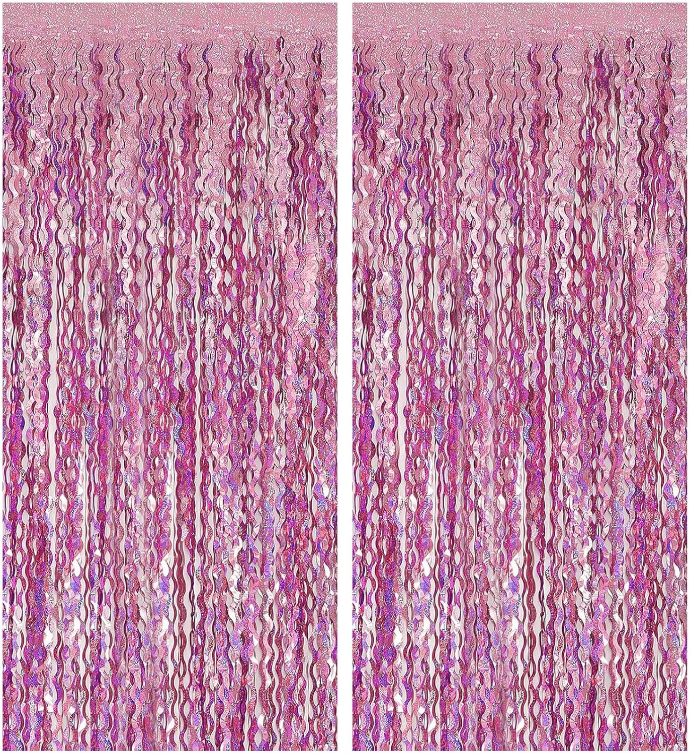 Skiennix Pink Streamers Fringe Backdrop - Sparkling Tinsel Foil Curtains for Party & Photo Booth Decor