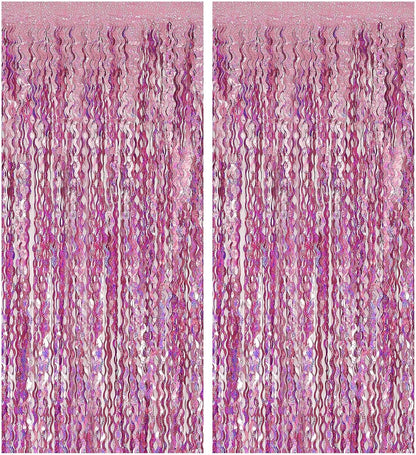 Skiennix Pink Streamers Fringe Backdrop - Sparkling Tinsel Foil Curtains for Party & Photo Booth Decor