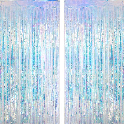 MALANKU Iridescent Streamers - Tinsel Curtain Backdrop for Mermaid & Winter Parties | 2 Packs, 3.3ft x 6.5ft