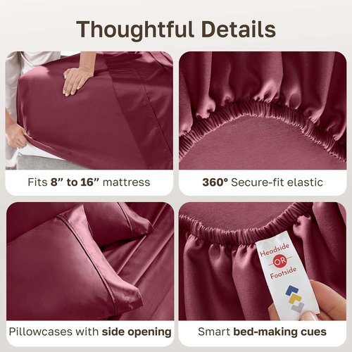 California Design Den King Size Bed Sheets Set - 100% Cotton, 400 Thread Count, Silky Smooth Sateen, Deep Pockets - Burgundy Red
