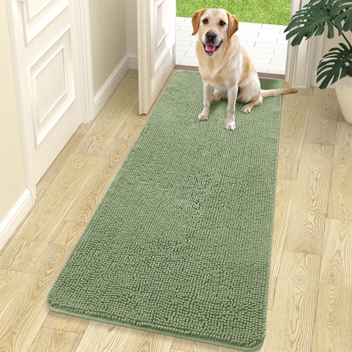 OLANLY Dog Door Mat for Muddy Paws 70x24, Absorbs Moisture and Dirt, Absorbent Non-Slip Washable Doormat, Quick Dry Chenille Mud Mat for Dogs, Entry Indoor Entryway Carpet for Inside Floor, Sage Green