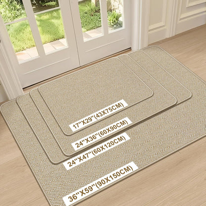 Skiennix Ultra Thin Indoor Door Mat - Non-Slip Rubber Backing | Herringbone Design, 17"x29", Beige