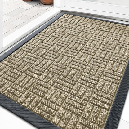 OLANLY Heavy Duty Front Door Mat - Absorbent Natural Rubber, Non-Slip, 29.5x17 Inches | Beige Indoor/Outdoor Doormat