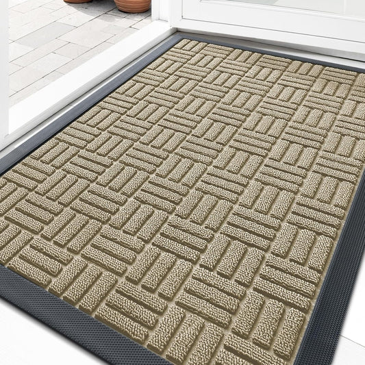 OLANLY Heavy Duty Front Door Mat - Absorbent Natural Rubber, Non-Slip, 29.5x17 Inches | Beige Indoor/Outdoor Doormat