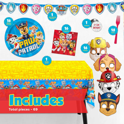 Paw Patrol Birthday Decorations - Complete Party Supplies Kit for 16 Guests | Plates, Napkins, Banner & Masks