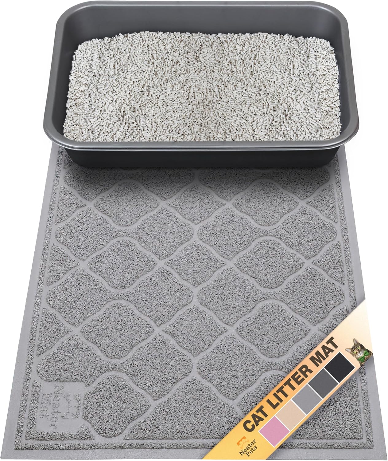 Neater Pets Cat Litter Mat - Thick & Durable Trapper Pad | Soft on Paws, Anti-Skid, Easy to Clean, Grey