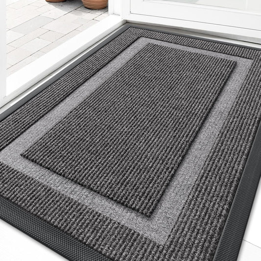 OLANLY Waterproof Front Door Mat - All-Season Indoor/Outdoor Doormat | Sturdy Natural Rubber, Easy Clean, 29.5x17, Dark Grey