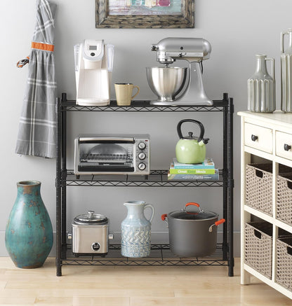 Whitmor 3 Tier Shelving Unit - Heavy Duty Metal Storage Shelves | 400 lbs Capacity Per Shelf, Adjustable, Black, 36"L x 14"W x 36"H