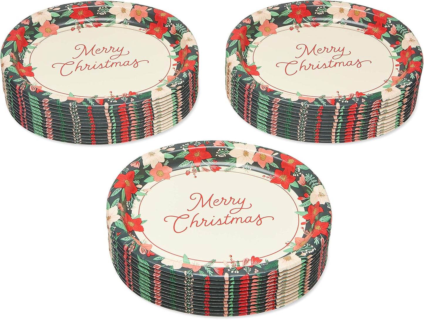 American Greetings 36-Count Winter Floral Paper Dinner Plates - Perfect for Christmas Parties