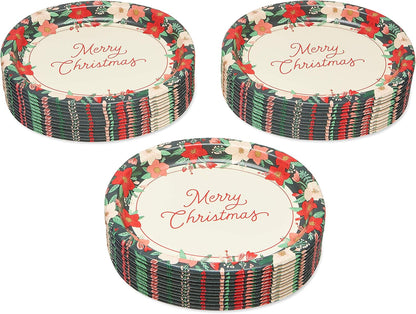 American Greetings 36-Count Winter Floral Paper Dinner Plates - Perfect for Christmas Parties