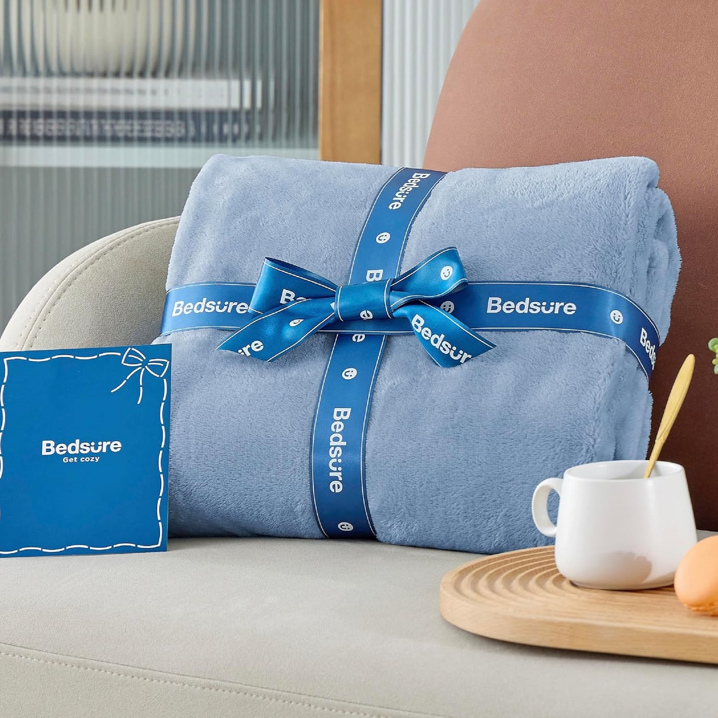 Bedsure GentleSoft Fleece Throw Blanket - Lightweight Plush Cozy Blanket for Couch, Light Blue, 50x60 Inches