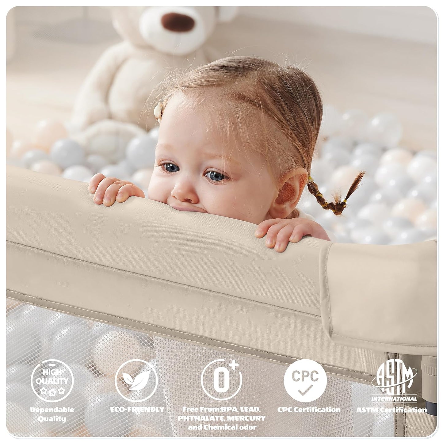 Sweeby Baby Playpen - Extra Large 79x71 Inch Foldable Playpen with Gate | Portable Indoor/Outdoor Use, Beige