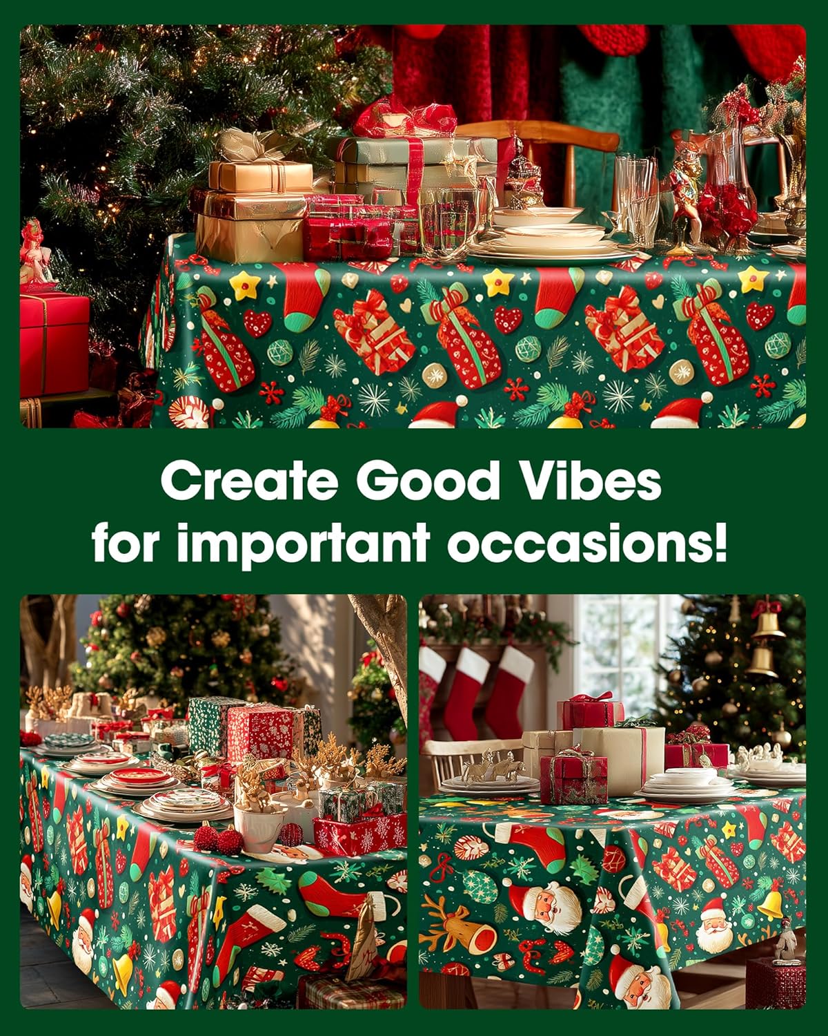 Pureegg Disposable Plastic Tablecloths - 10 Pack, 54 x 108 Inch, Leakproof & Sturdy for Christmas Parties - Christmas Green