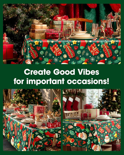 Pureegg Disposable Plastic Tablecloths - 10 Pack, 54 x 108 Inch, Leakproof & Sturdy for Christmas Parties - Christmas Green
