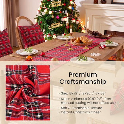 Red Buffalo Plaid Christmas Table Runner 72 Inch – Washable Woven Cotton-Blend