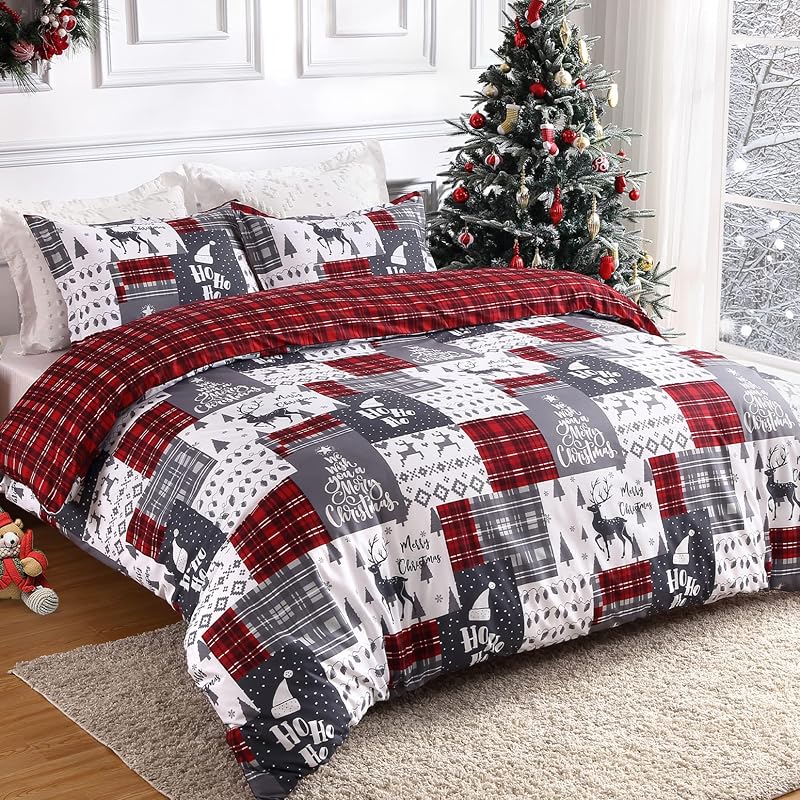 Christmas Duvet Cover Set Twin Reversible 8 Corner Ties Soft Microfiber