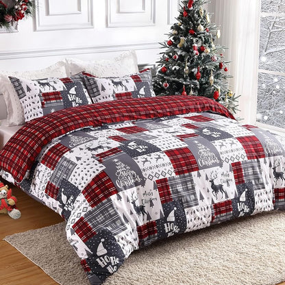 Christmas Duvet Cover Set Twin Reversible 8 Corner Ties Soft Microfiber
