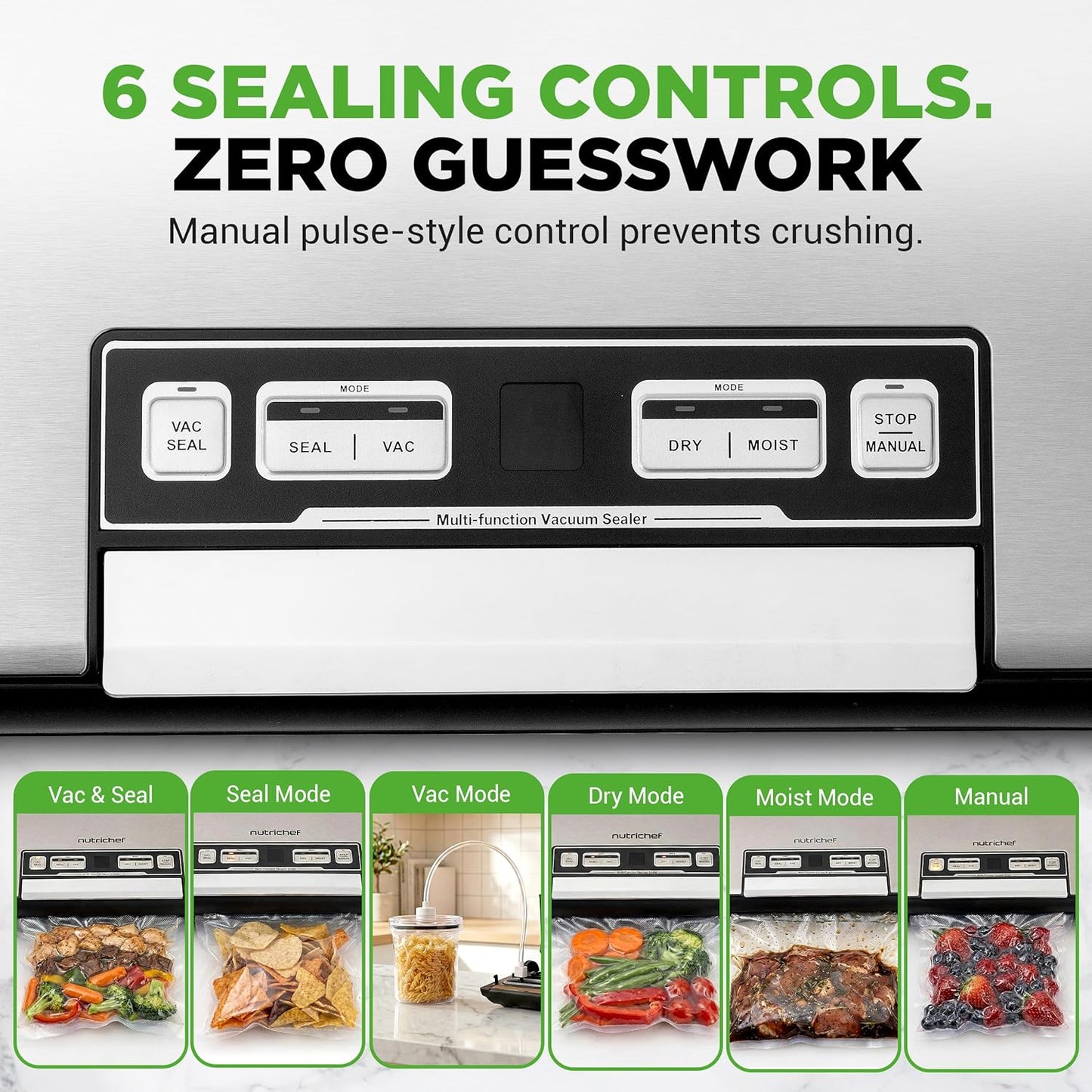 NutriChef Vacuum Sealer Machine - 80kPa Food Sealer with Cutter & Bag Storage | Includes 1 Bag Roll & 5 Vacuum Bags
