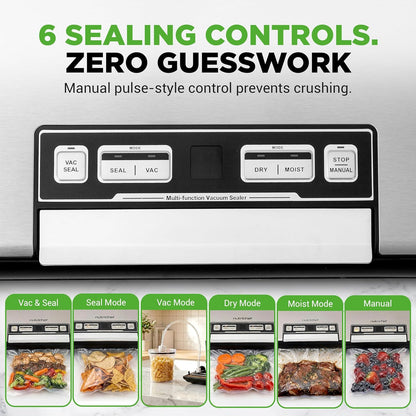 NutriChef Vacuum Sealer Machine - 80kPa Food Sealer with Cutter & Bag Storage | Includes 1 Bag Roll & 5 Vacuum Bags