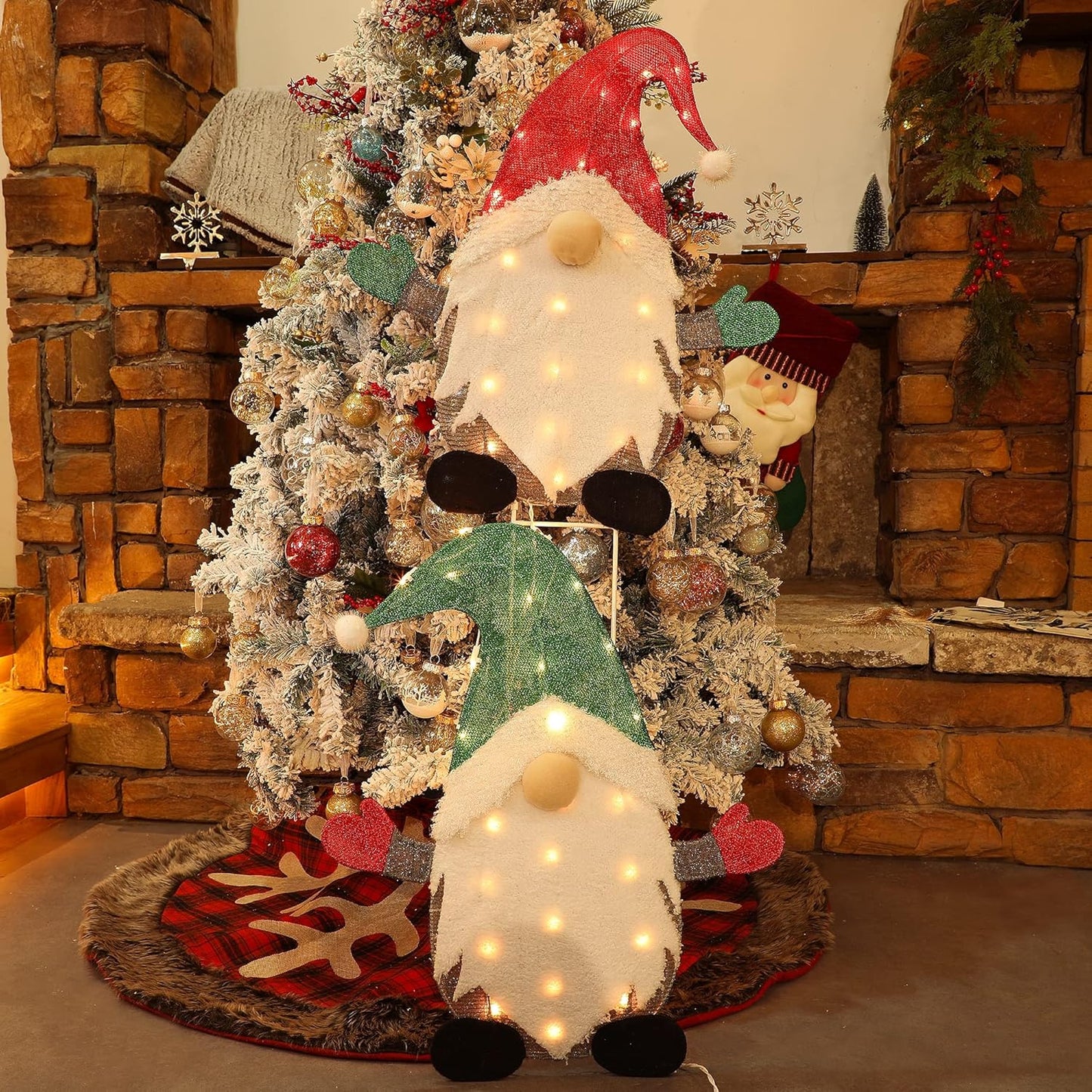 Waterglide Lighted Christmas Tinsel Gnomes - 24 Inch Pre-Lit 2D Stacked Holiday Decorations | Indoor/Outdoor Garden Decor