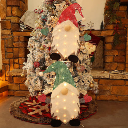 Waterglide Lighted Christmas Tinsel Gnomes - 24 Inch Pre-Lit 2D Stacked Holiday Decorations | Indoor/Outdoor Garden Decor