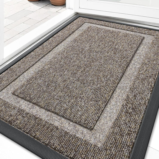 OLANLY Waterproof Front Door Mat - All-Season Natural Rubber Doormat | Easy Clean, 29.5x17, Khaki & White