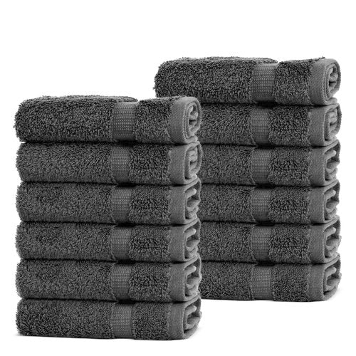 Chakir Turkish Linens | Hotel & Spa Quality 100% Cotton Premium Turkish Towels | Soft & Absorbent (12-Piece Washcloths, Dark Gray)