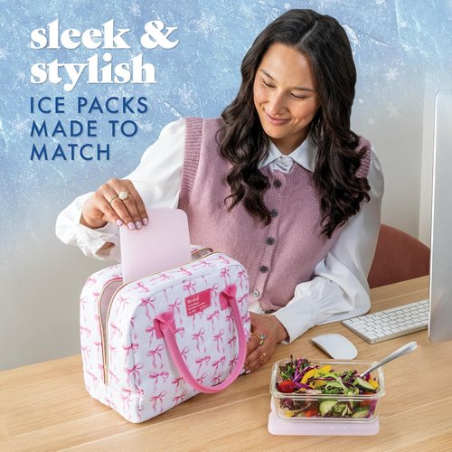 Fit & Fresh Cool Coolers XL Slim Ice Packs - Quick Freeze, Reusable & Space-Saving, Light Pink, 4-Pack
