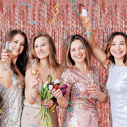Rose Gold Tinsel Foil Fringe Curtains - Wavy Backdrop for Parties & Events | Photo Booth Decor