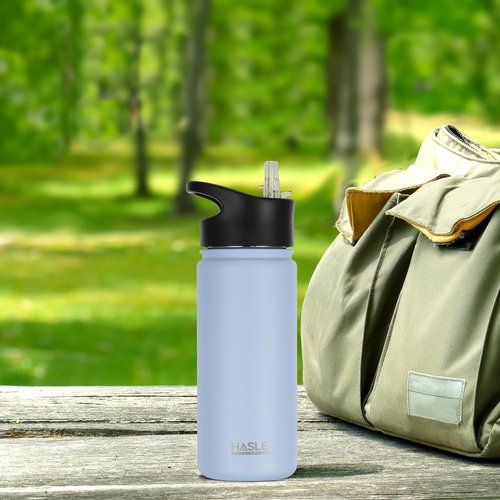 HASLE OUTFITTERS Insulated Water Bottle - 16 oz Double Wall Stainless Steel | Leak Proof, Light Blue