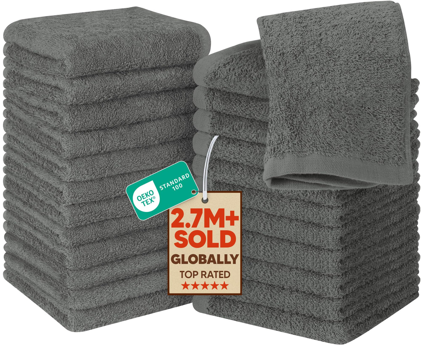 Utopia Towels 24 Pack Cotton Washcloths Set, 100% Ring Spun Cotton, Premium Quality Flannel Face Cloths, Highly Absorbent and Soft Feel Fingertip Towels, Grey