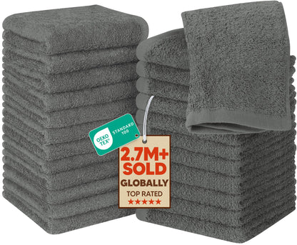 Utopia Towels 24 Pack Cotton Washcloths Set, 100% Ring Spun Cotton, Premium Quality Flannel Face Cloths, Highly Absorbent and Soft Feel Fingertip Towels, Grey