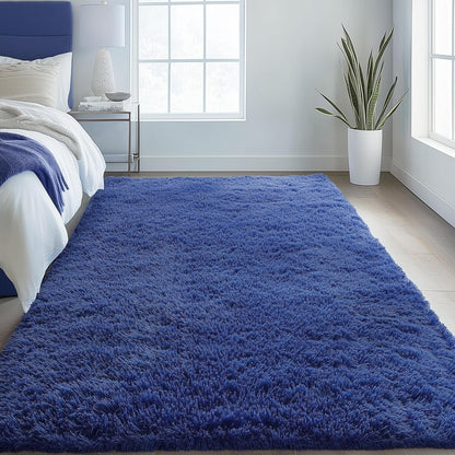 OLANLY Large 5x7 Machine Washable Area Rug - Soft Fluffy Shaggy Carpet for Living Room & Bedroom | Navy Blue