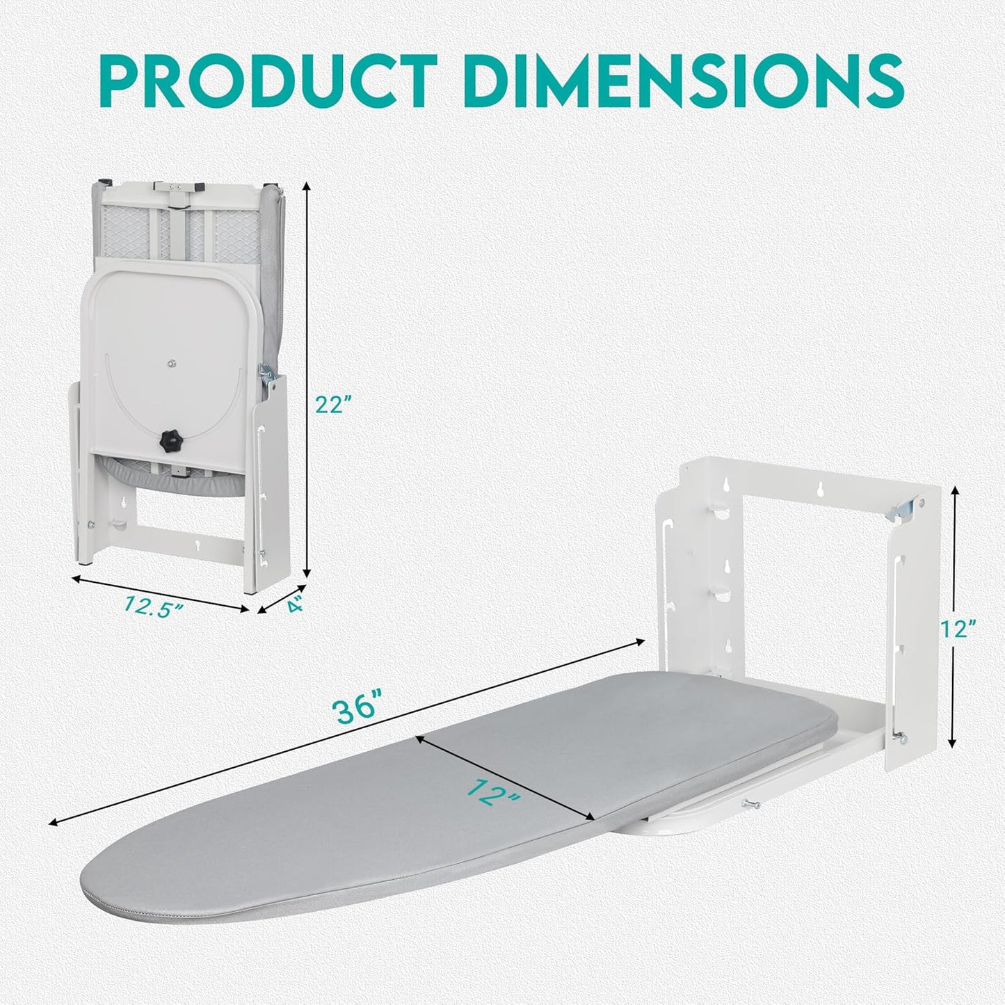 Zoes Homeware Wall Mounted Ironing Board - Space-Saving Design with 180° Rotation | 36" x 12", Silver