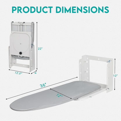 Zoes Homeware Wall Mounted Ironing Board - Space-Saving Design with 180° Rotation | 36" x 12", Silver